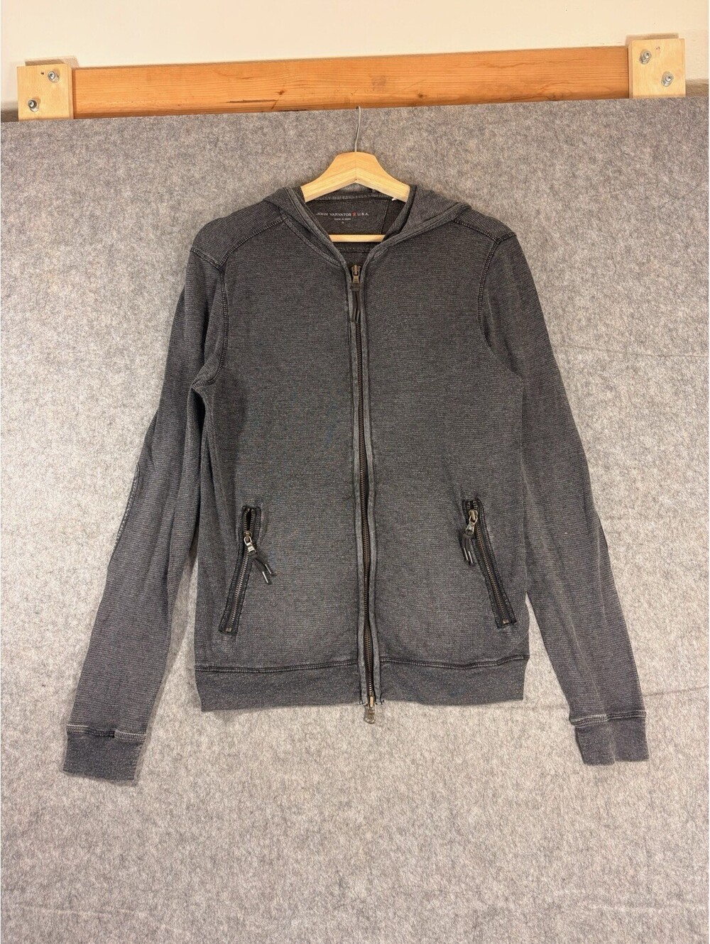 John Varvatos Zip Up Hoodie Long Sleeve Sweatshirt Black Womens Small